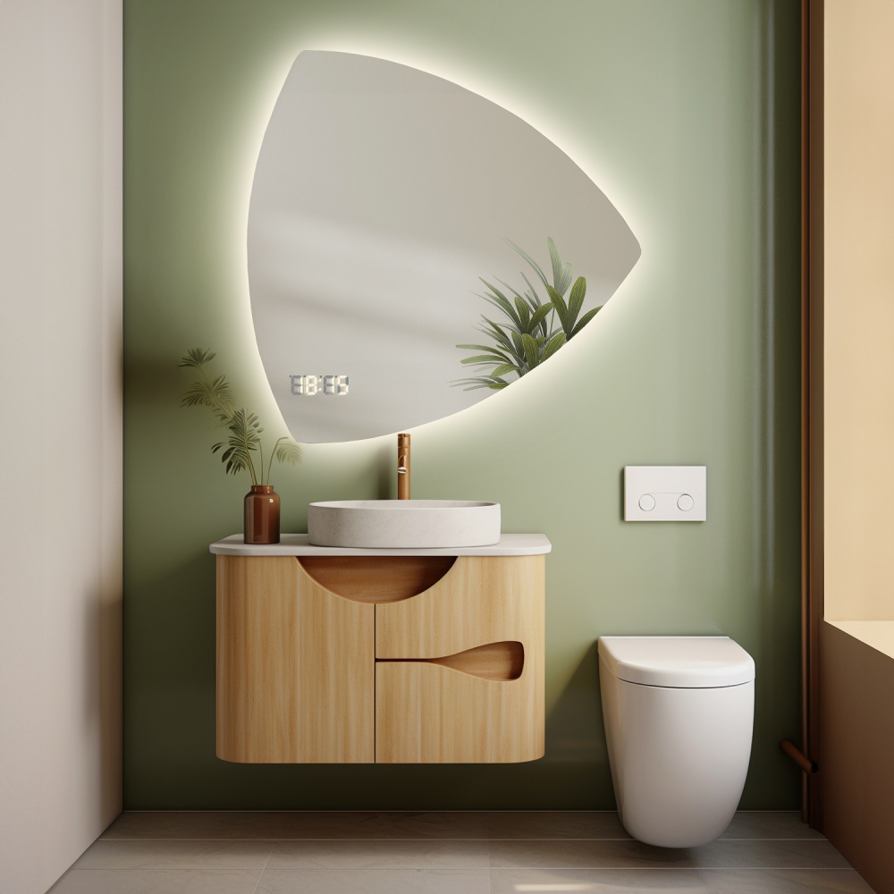 Oglindă de baie de formă neregulată cu ceas digital - KARO LED PREMIUM Oglindă de baie de formă neregulată cu ceas digital - KARO LED PREMIUM
