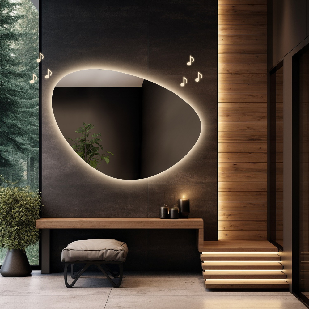Oglindă de baie de formă neregulată cu difuzor bluetooth - OBSYDIAN LED PREMIUM