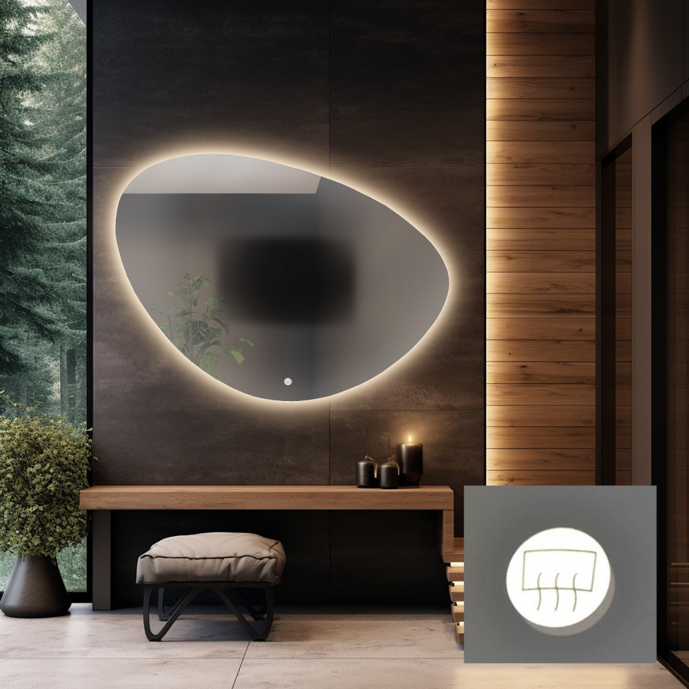 Oglindă de baie de formă neregulată cu covor anti-par - OBSYDIAN LED PREMIUM