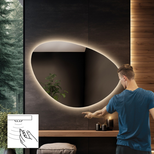 Oglindă de baie de formă neregulată cu întrerupător cu senzor - OBSYDIAN LED PREMIUM