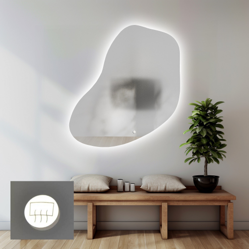 Oglindă de baie de formă neregulată cu covoraș anti-aburire - KWARC LED PREMIUM