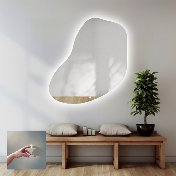 Oglindă de baie de formă neregulată cu întrerupător - KWARC LED PREMIUM
