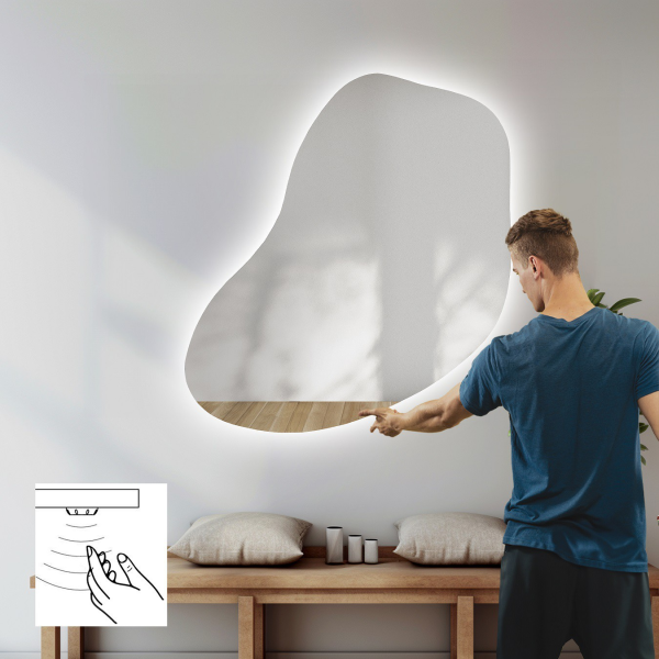 Oglindă de baie de formă neregulată cu un întrerupător cu senzor - KWARC LED PREMIUM
