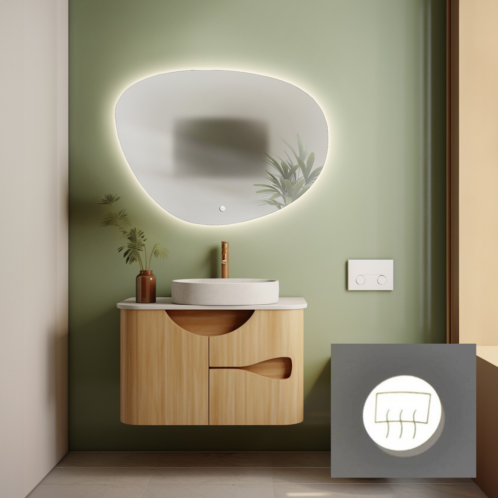 Oglindă de baie de formă neregulată cu covoraș anti-aburire - AGAT LED PREMIUM Oglindă de baie de formă neregulată cu covoraș anti-aburire - AGAT LED PREMIUM