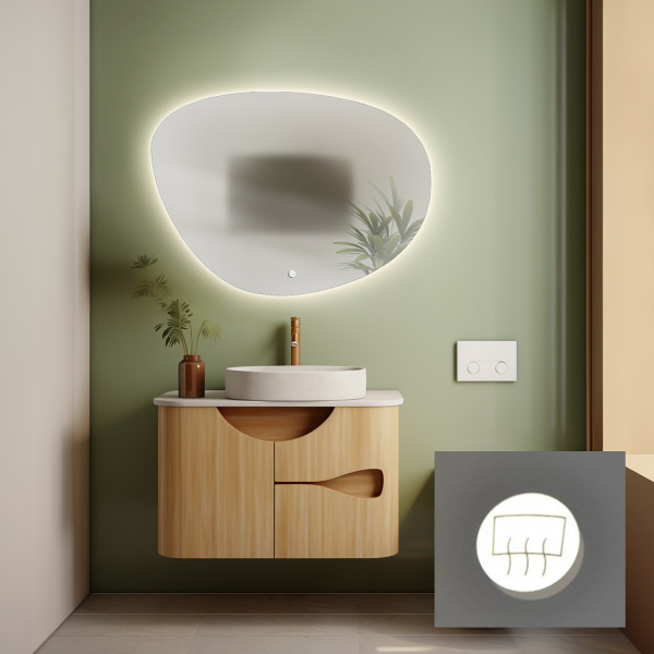 Oglindă de baie de formă neregulată cu covoraș anti-aburire - AGAT LED PREMIUM