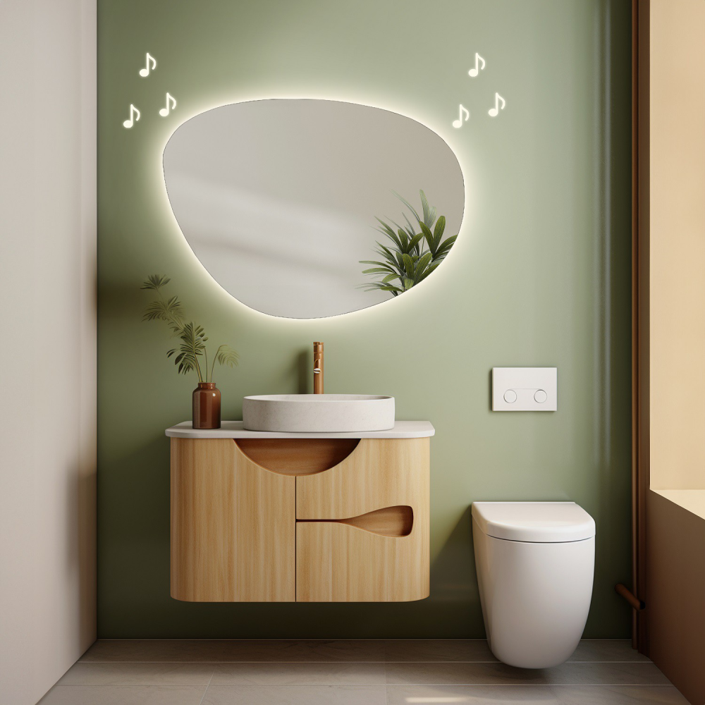 Oglindă de baie de formă neregulată cu difuzor bluetooth - AGAT LED PREMIUM Oglindă de baie de formă neregulată cu difuzor bluetooth - AGAT LED PREMIUM