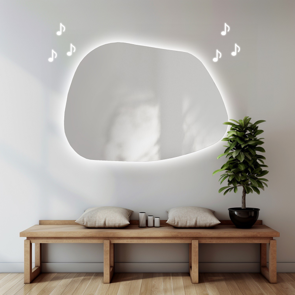 Oglindă de baie de formă neregulată cu difuzor bluetooth - BAZALT LED PREMIUM Oglindă de baie de formă neregulată cu difuzor bluetooth - BAZALT LED PREMIUM
