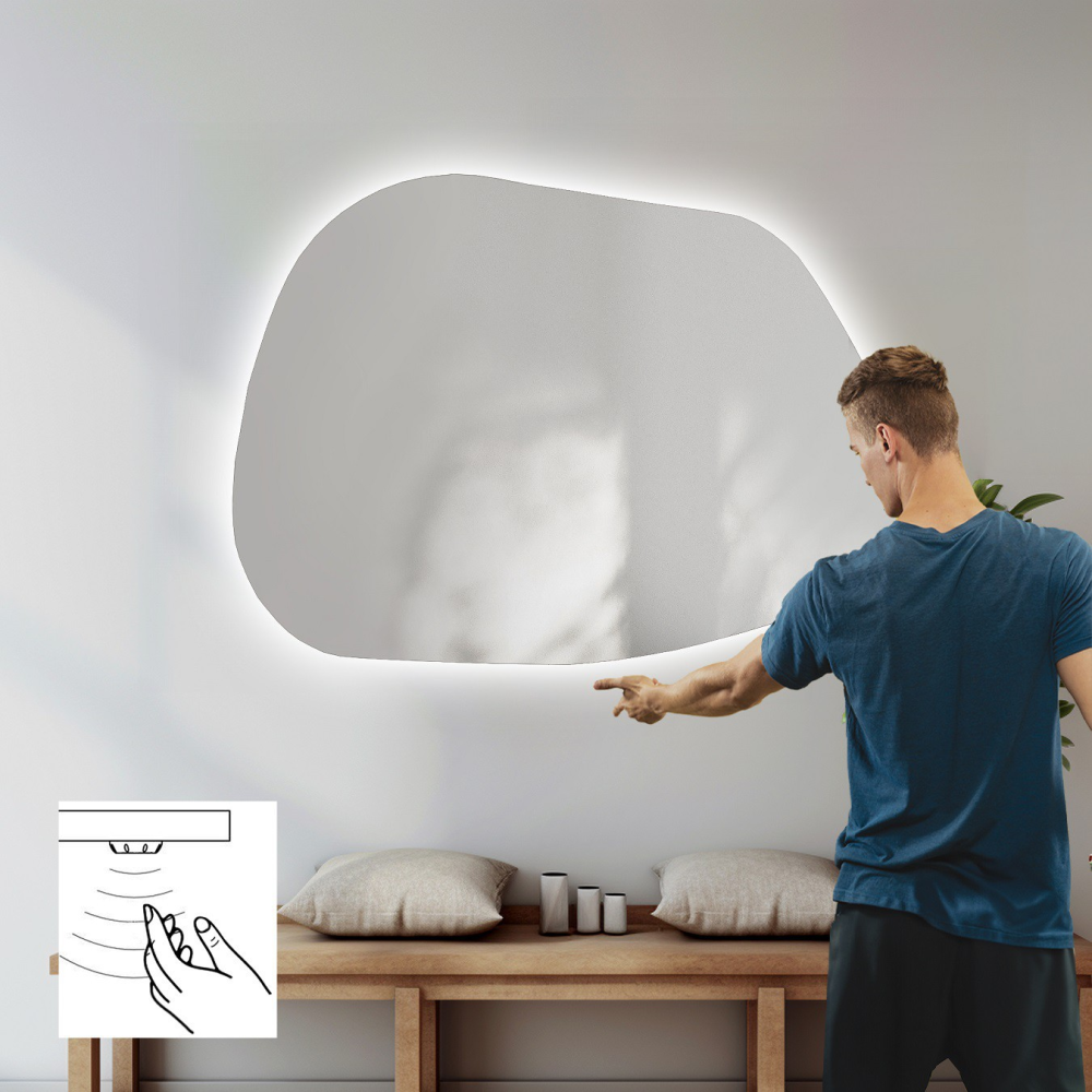 Oglindă de baie de formă neregulată cu întrerupător cu senzor - BAZALT LED PREMIUM Oglindă de baie de formă neregulată cu întrerupător cu senzor - BAZALT LED PREMIUM