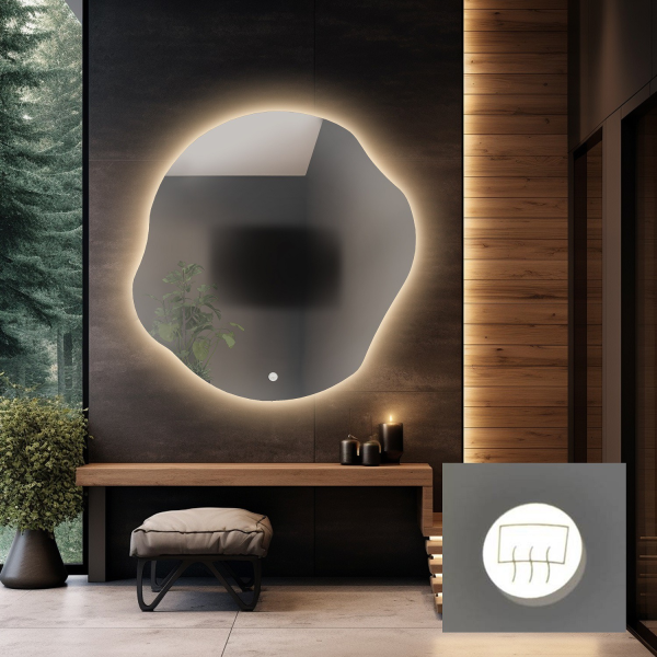 Oglindă de baie de formă neregulată cu covor anti-par - CYRKON LED PREMIUM