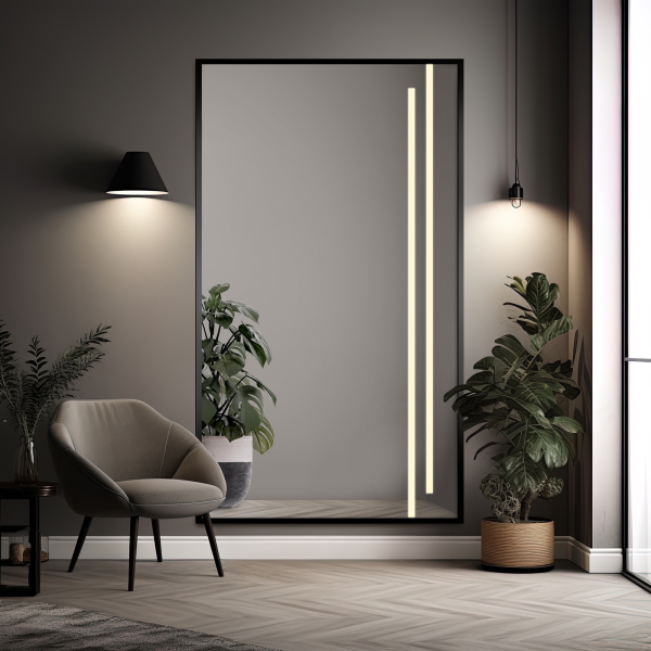 Oglindă în ramă neagră cu iluminare - 1503 LED III - culoare la alegere a ramei