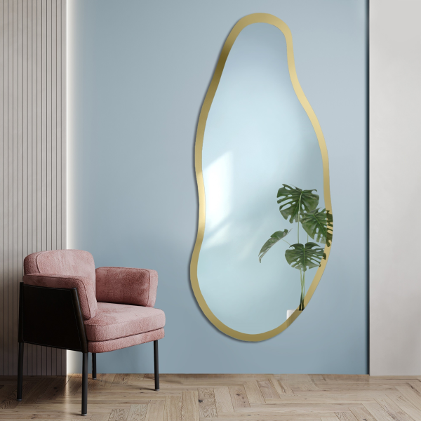 Oglindă neregulată cu ramă aurie lucioasă - BARYT SHINE
