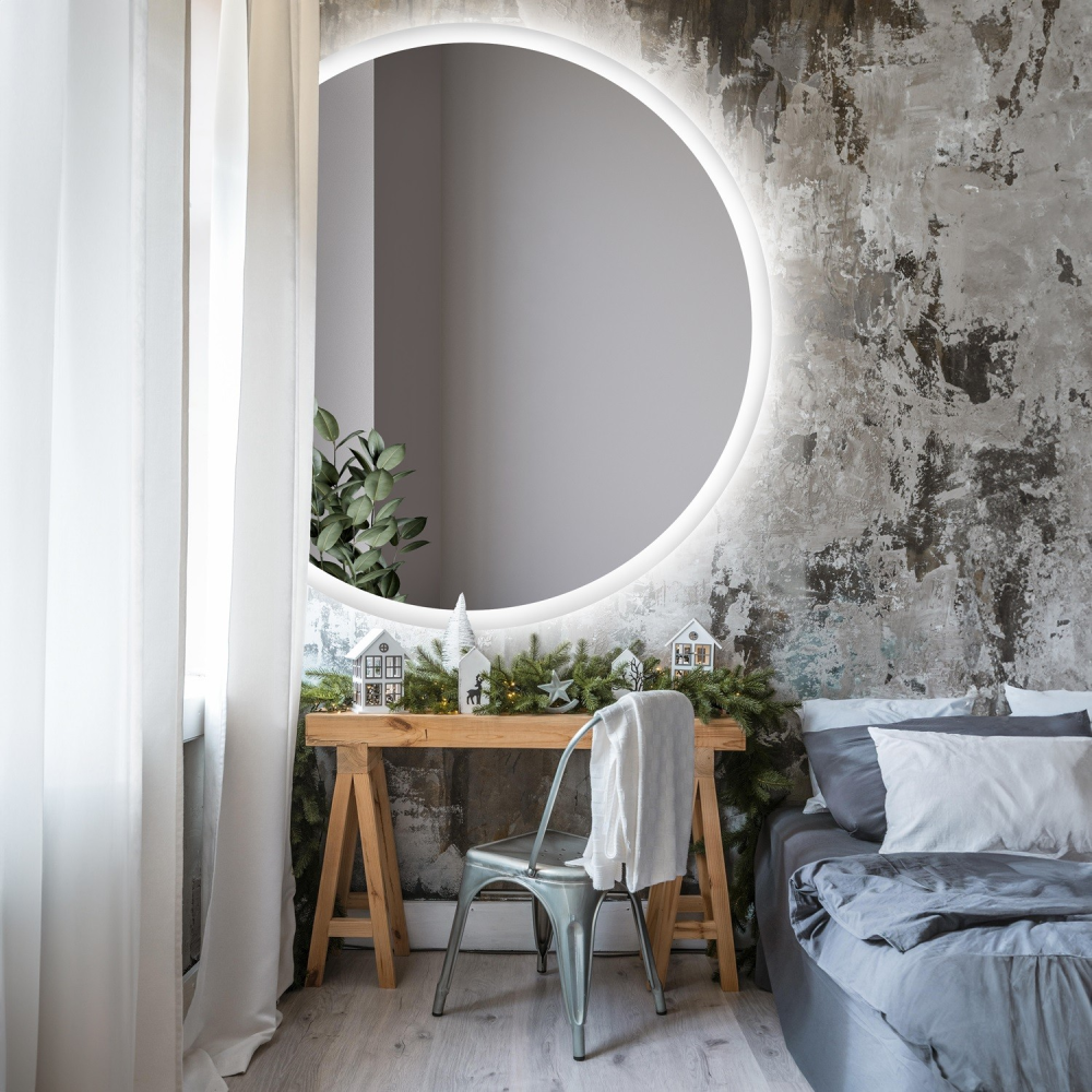 Oglindă rotundă pentru baie cu partea oblică și iluminare - CAPELLA LED LATURĂ TĂIATĂ