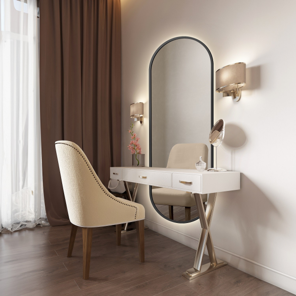 Oglindă ovală în ramă neagră din mdf în două părți cu iluminare - OSKAR LED - culoarea ramei la alegere