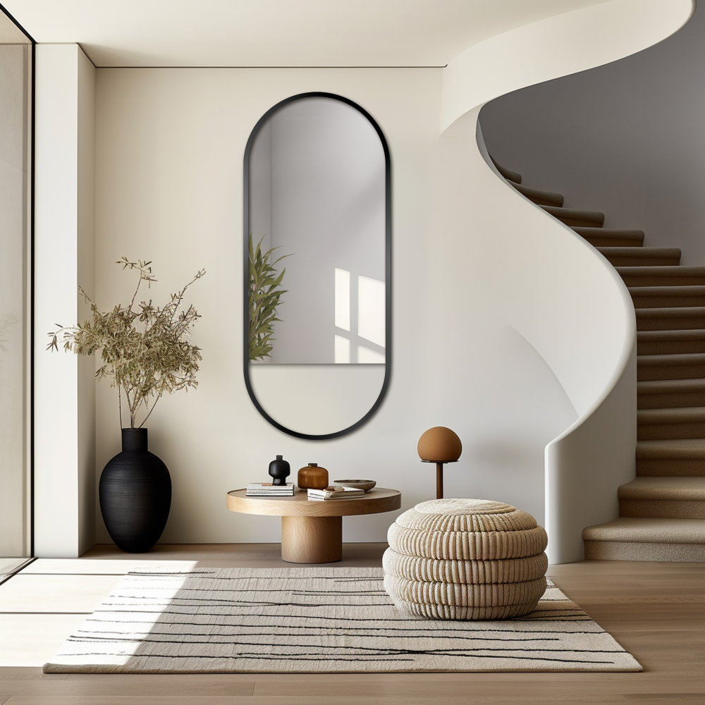 Oglindă ovală cu ramă neagră mată din mdf - ODYS - culoarea ramei la alegere