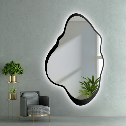 Oglindă cu formă neregulată în cadru MDF cu iluminare - POCO ÎN CADRU LED