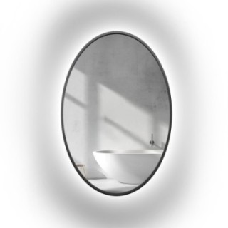 Oglindă eliptică cu ramă neagră din MDF SLIM cu iluminare - ELIZA LED