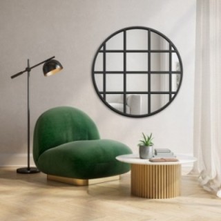 Oglindă decorativă rotundă cu muntins în stil loft - ERYK