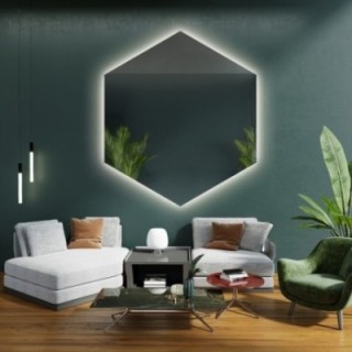 Oglindă de formă geometrică cu iluminare – HEXA LED