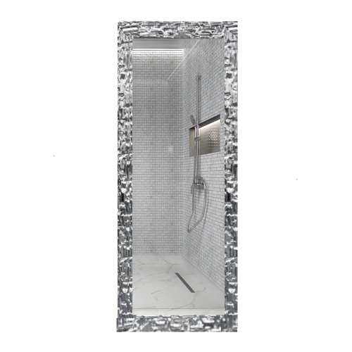 Oglindă de perete de lux cu ramă argintie bogat decorată - 9003002