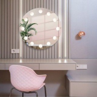 Oglindă rotundă de masă de toaletă cu iluminare LED - HOLLYWOOD