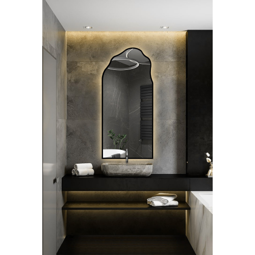 Oglindă semiovală cu formă organică în ramă cu iluminare - AURO ÎN CADRU LED 1