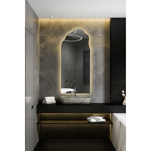 Oglindă semiovală cu formă organică și iluminare - AURO LED 1