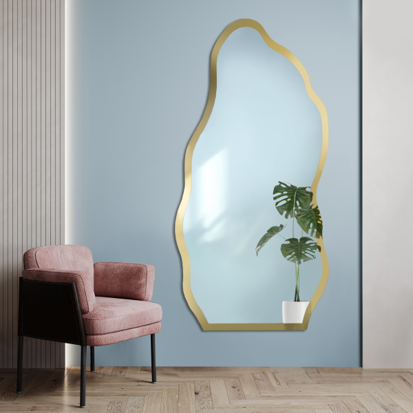 Oglindă neregulată cu ramă aurie lucioasă - AURO II SHINE