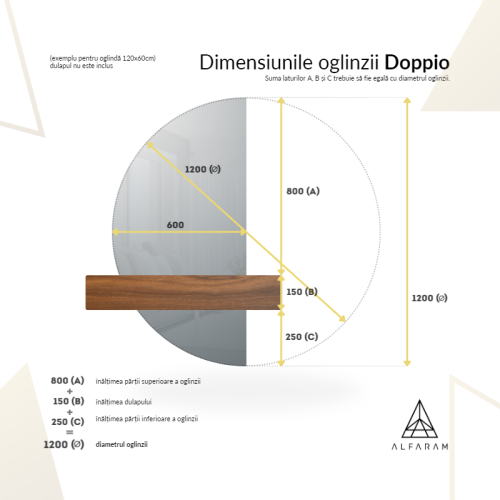 Oglindă semicirculară în două părți - DOPPIO