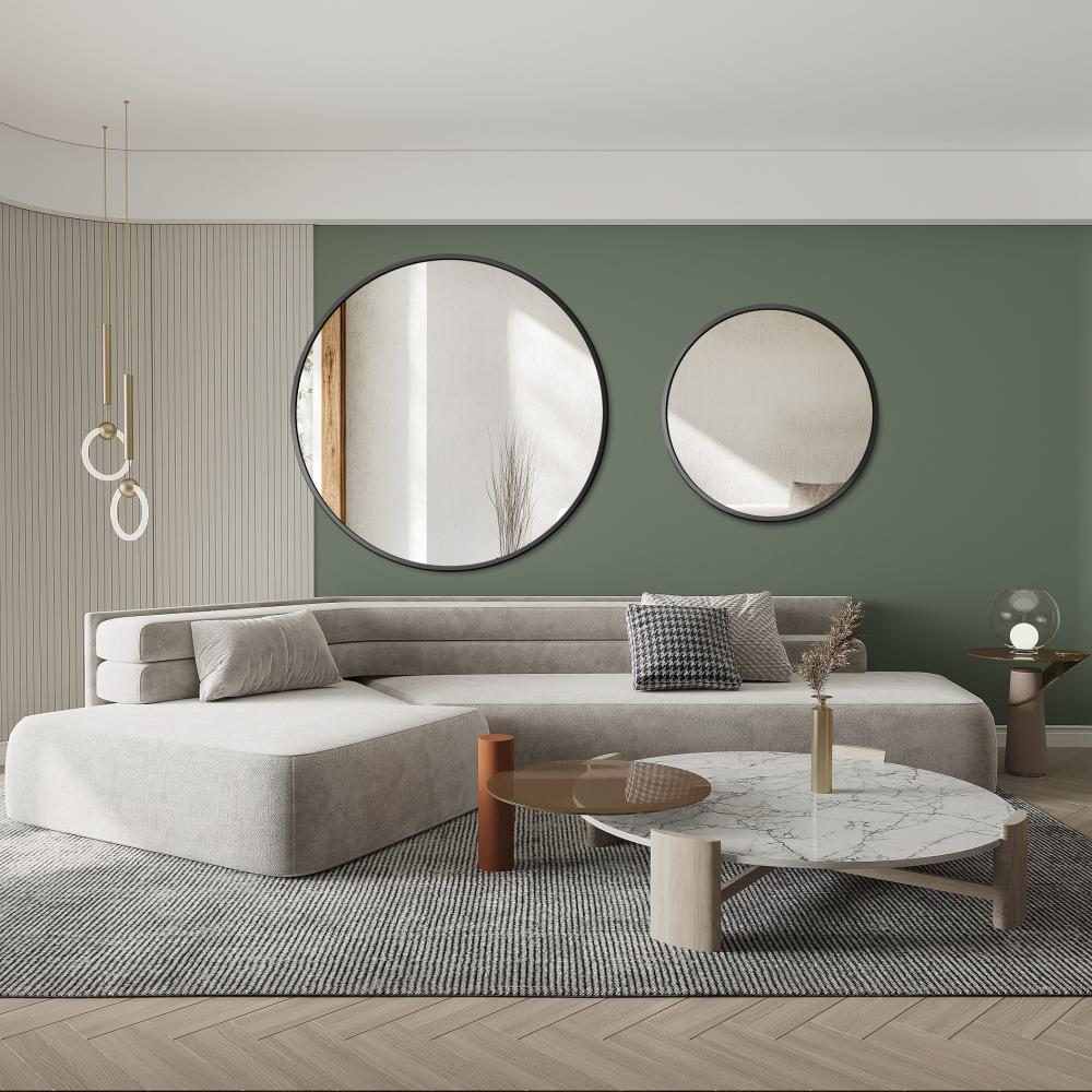 Set de oglinzi rotunde cu ramă neagră din MDF SLIM - OTYLIA SET - culoarea ramei la alegere