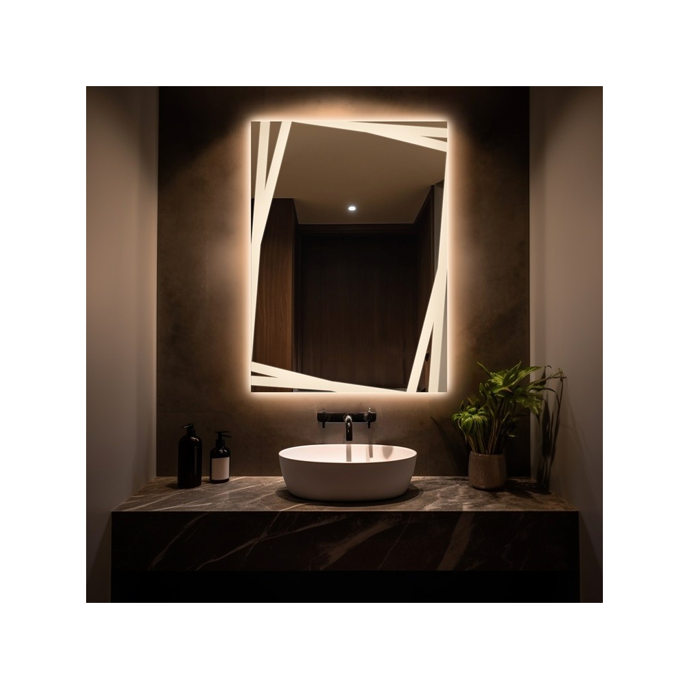 Oglindă rectangulară cu iluminare decorativă sablată – CARDS LED Oglindă rectangulară cu iluminare decorativă sablată – CARDS LED