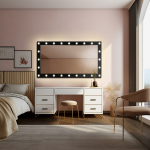 Oglindă cosmetică dreptunghiulară cu becuri în cadru MDF - VEGAS