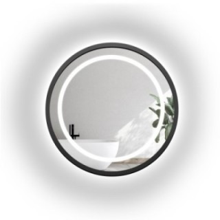 Oglindă rotundă cu ramă din mdf negru mat cu iluminare din spate sablată - LAURA LED - culoarea ramei la alegere