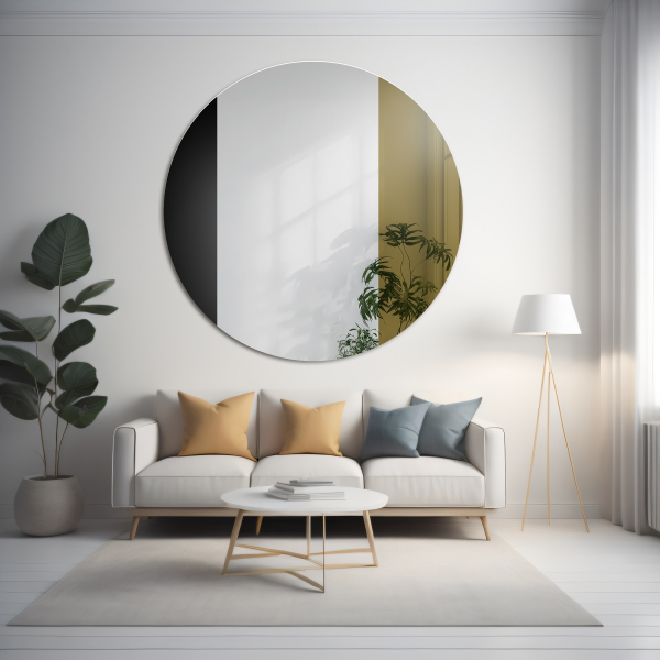 Oglindă decorativă rotundă cu panou colorat - negru și auriu - ANTON