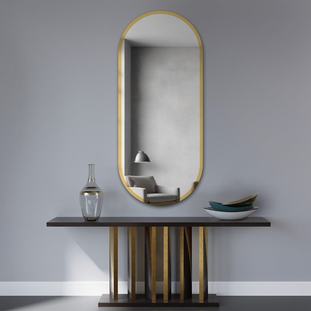 Oglindă ovală cu ramă aurie lucioasă - BONITA