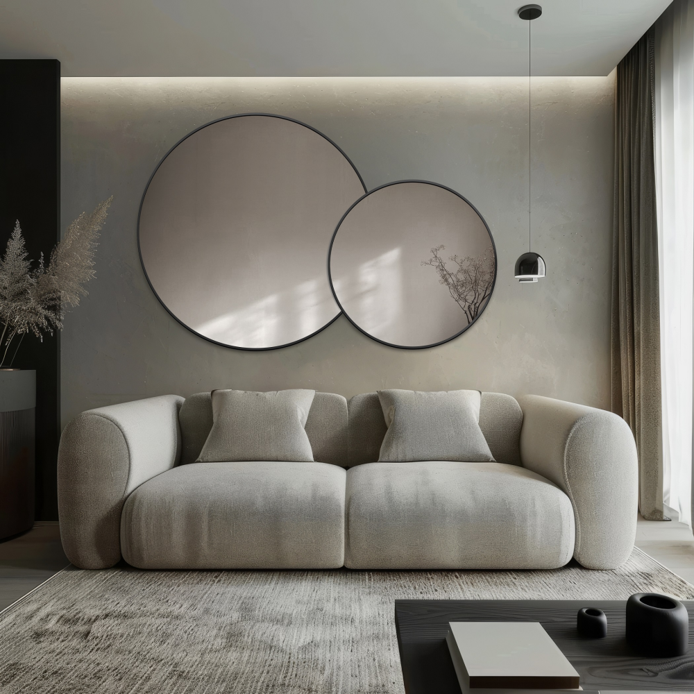 Oglindă rotundă cu ramă subțire din mdf - DOTTI