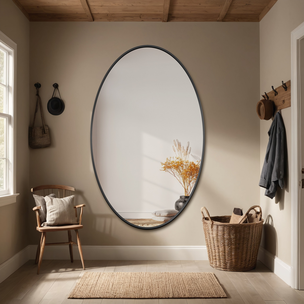 Oglindă eliptică cu ramă neagră din MDF SLIM - ELIZA - culoarea ramei la alegere