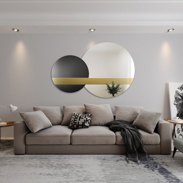 Set de oglinzi decorative panou auriu și lacobel negru - GOLD MOON