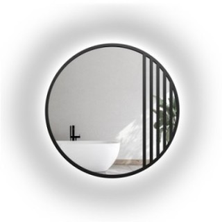 Oglindă rotundă cu rame MDF negru mat cu iluminare - LOTIS LED - culoarea ramei la alegere
