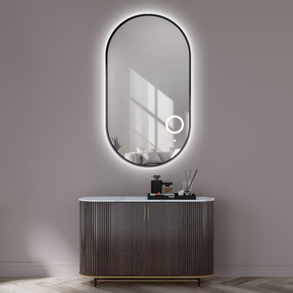 Oglindă ovală în ramă cu oglindă cu led zoom - OLI LED PREMIUM