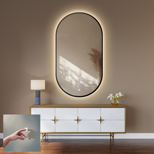 Oglindă ovală în ramă cu întrerupător - OLI LED PREMIUM