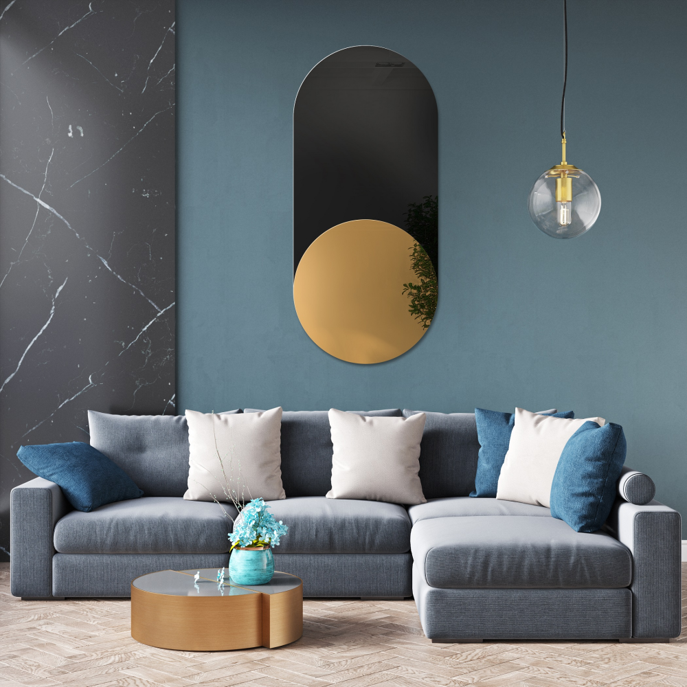 Oglindă decorativă ovală exclusivistă cu lacobel negru - ONYX Oglindă decorativă ovală exclusivistă cu lacobel negru - ONYX