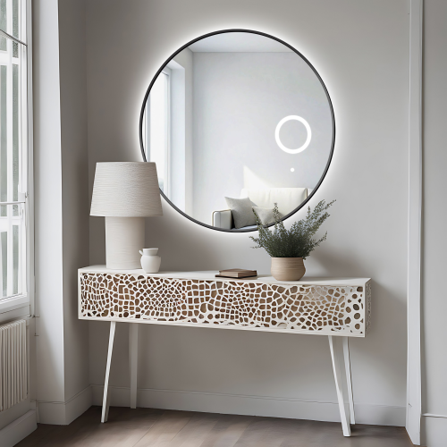 Oglindă rotundă în ramă cu oglindă cu zoom cu led - OTYLIA LED PREMIUM