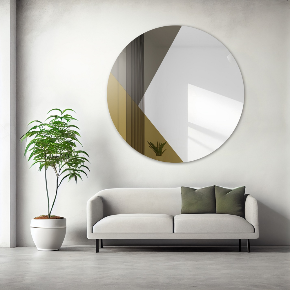 Oglindă decorativă rotundă cu panou colorat auriu și bronz - RONI