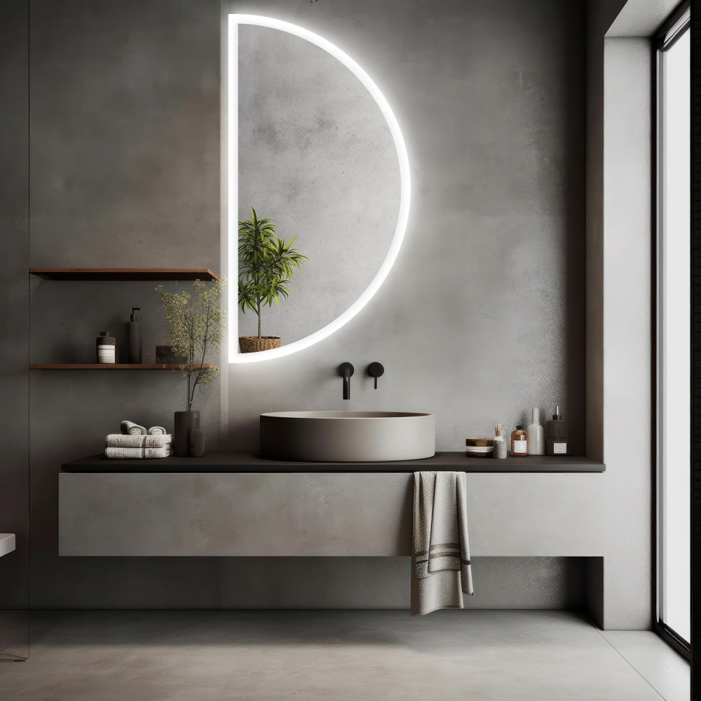 Oglindă de baie semicirculară sablată cu iluminare - HELENA LED II Oglindă de baie semicirculară sablată cu iluminare - HELENA LED II