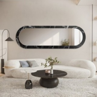 Oglindă ovală pe marmură negru-argintiu – MARBLE OVALIS