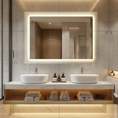 Oglindă dreptunghiulară pe sticlă ornamentală Master Flex cu iluminare - LUXORA ETERION LED