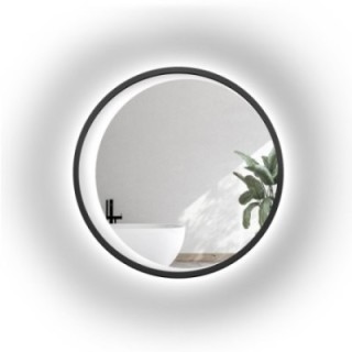 Oglindă rotundă în ramă MDF neagră cu lună sablată LED – MIDNIGHT LED