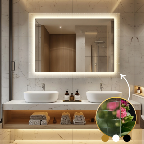 Oglindă dreptunghiulară pe sticlă ornamentală Master Flex cu iluminare - LUXORA ETERION LED
