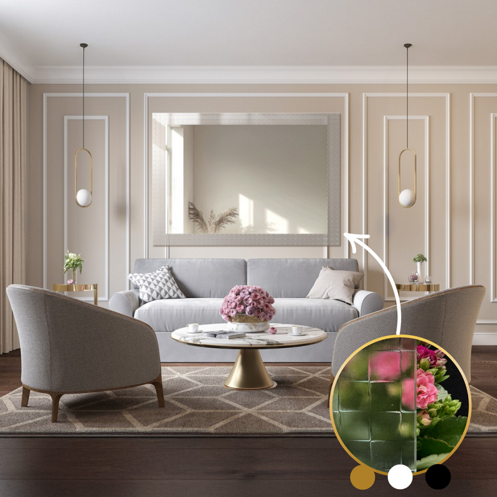 Oglindă decorativă dreptunghiulară pe sticlă ornamentală Master Flex - LUXORA ETERION