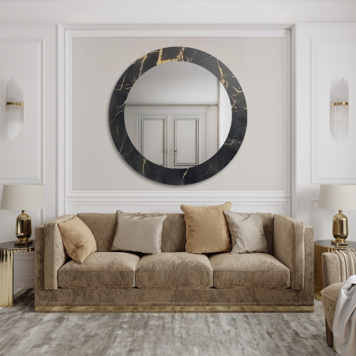 Oglindă rotundă pe marmură negru-auriu – MARBLE NOELLE